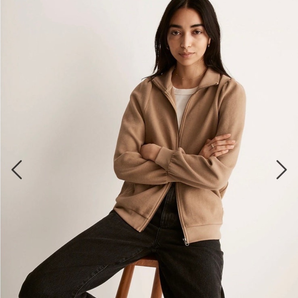 Madewell Garment Dyed Terry Zip Sweatshirt in Camel NWT